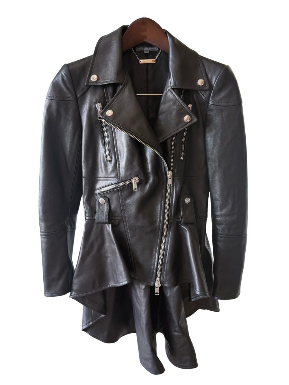 Alexander McQueen Black Peplum Leather Biker Jacket 40IT/S - Picture 2 of 10